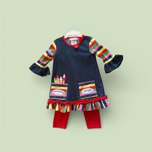 Bonnie Jean Girls Navy Dress and Red Leggings Matching Set with Rainbow Stripes